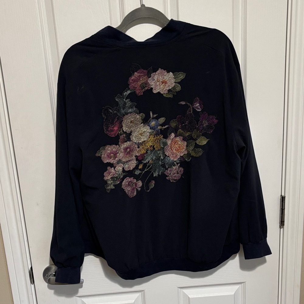 Floral navy bomber style jacket
